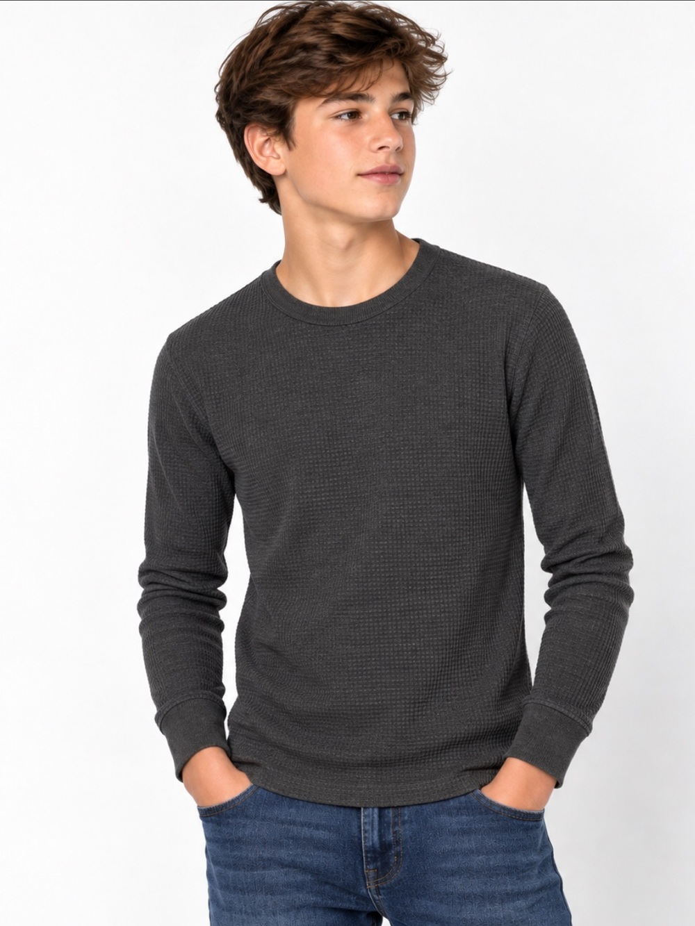 Urban Pipeline Boys Charcoal Gray Waffle Knit Thermal Shirt XL